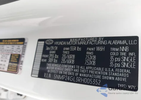 2024 Hyundai Santa Fe Sel from USA, damaged, VIN 5NMP24GL3RH005352